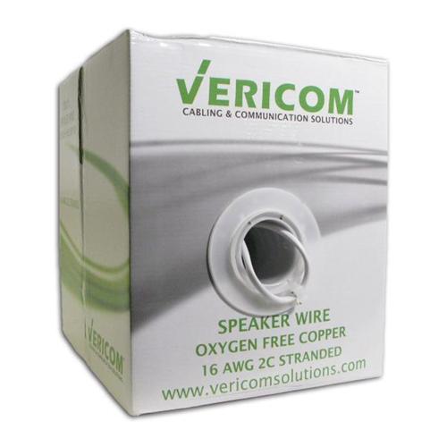 Vericom In-Wall Speaker Cable CM CL3 OFC Stranded UL 16 AWG In Pull Box 500Ft White - - Mounts For Less