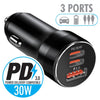 Elink - Car Charger with Dual USB Type-C Port and One USB-A Port, Fast Charging, Black - - Mounts For Less