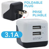 Elink EK091 Universal USB Charger 2 Port USB 3.1A White and Black - - Mounts For Less