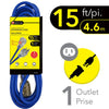Elink - Outdoor Extension Cord with Power Indicator Light, 15 Feet Length, Blue - - Mounts For Less