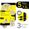 Elink - Set of 2 3 Outlet Power Bars, Heavy Duty, 5 Feet Length, White - - Mounts For Less