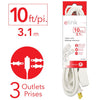 Elink - Set of 3 3-Outlet Indoor Electrical Extension Cords, 10 Feet Length, White - - Mounts For Less
