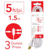 Elink - Set of 3 3-Outlet Indoor Electrical Extension Cords, 5 Feet Length, White - - Mounts For Less