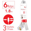 Elink - Set of 3 Electrical Extension Cord with Flat Head Plug, 3 Outlets, 6 Feet Length, White - - Mounts For Less