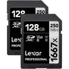 Lexar - Set of 2 SDXC UHS-II/U3 1667X Professional Card, Up to 250 MB/s Reading, 128GB Capacity - - Mounts For Less