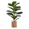 Monarch Specialties I 9505 - Artificial Plant, 28" Tall, Fiddle Tree, Indoor, Faux, Fake, Floor, Greenery, Potted, Real Touch, Decorative, Green Leaves, Beige Woven Basket - - Mounts For Less