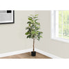 Monarch Specialties I 9513 - Artificial Plant, 52" Tall, Rubber Tree, Indoor, Faux, Fake, Floor, Greenery, Potted, Real Touch, Decorative, Green Leaves, Black Pot - - Mounts For Less