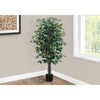 Monarch Specialties I 9564 - Artificial Plant, 58" Tall, Ficus Tree, Indoor, Faux, Fake, Floor, Greenery, Potted, Decorative, Green Leaves, Black Pot - - Mounts For Less