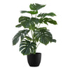 Monarch Specialties I 9576 - Artificial Plant, 24" Tall, Monstera, Indoor, Faux, Fake, Table, Greenery, Potted, Real Touch, Decorative, Green Leaves, Black Pot - - Mounts For Less