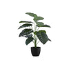 Monarch Specialties I 9578 - Artificial Plant, 24" Tall, Alocasia, Indoor, Faux, Fake, Table, Greenery, Potted, Real Touch, Decorative, Green Leaves, Black Pot - - Mounts For Less