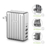 Zendure - Wall Charger with 4 USB Ports with US, UK and EU Travel Adapter, Silver - - Mounts For Less