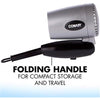 Conair 124AC - Compact Travel Hair Dryer with Foldable Handle, 1600W, Silver - - Mounts For Less