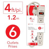 Elink EL-674 - 6 Outlet Power Bar with Surge Protector, 4 Feet, White - - Mounts For Less