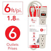 Elink EL-878 - 6 Outlet Power Bar with Surge Protector, 6 Feet, White - - Mounts For Less