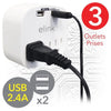 Elink EL434 - 3 Outlet Wall Tap with 2 USB 2.4A Ports, White - - Mounts For Less
