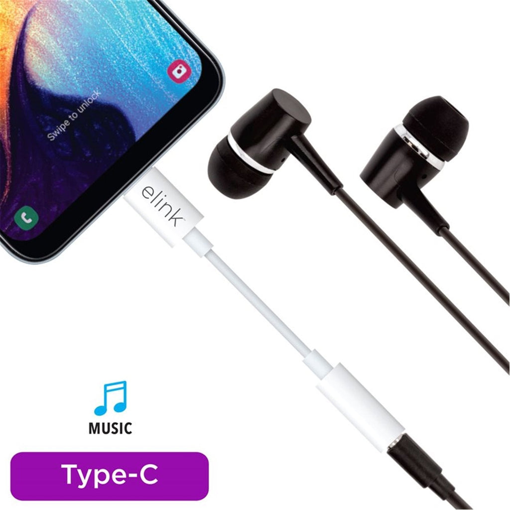 Elink - Type-C to 3.5mm Jack Headphone Adapter, White - - Mounts For Less