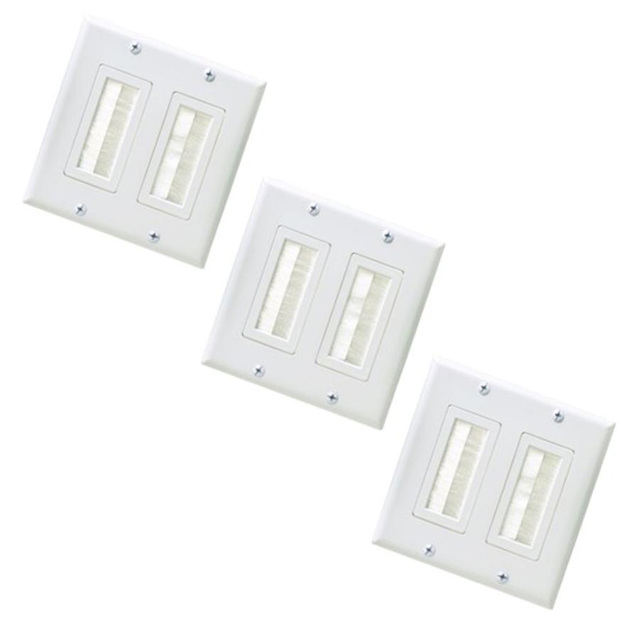 GlobalTone - Plastic Decora Wall Plate with Brush for 2 Devices, Package of 3, White - - Mounts For Less