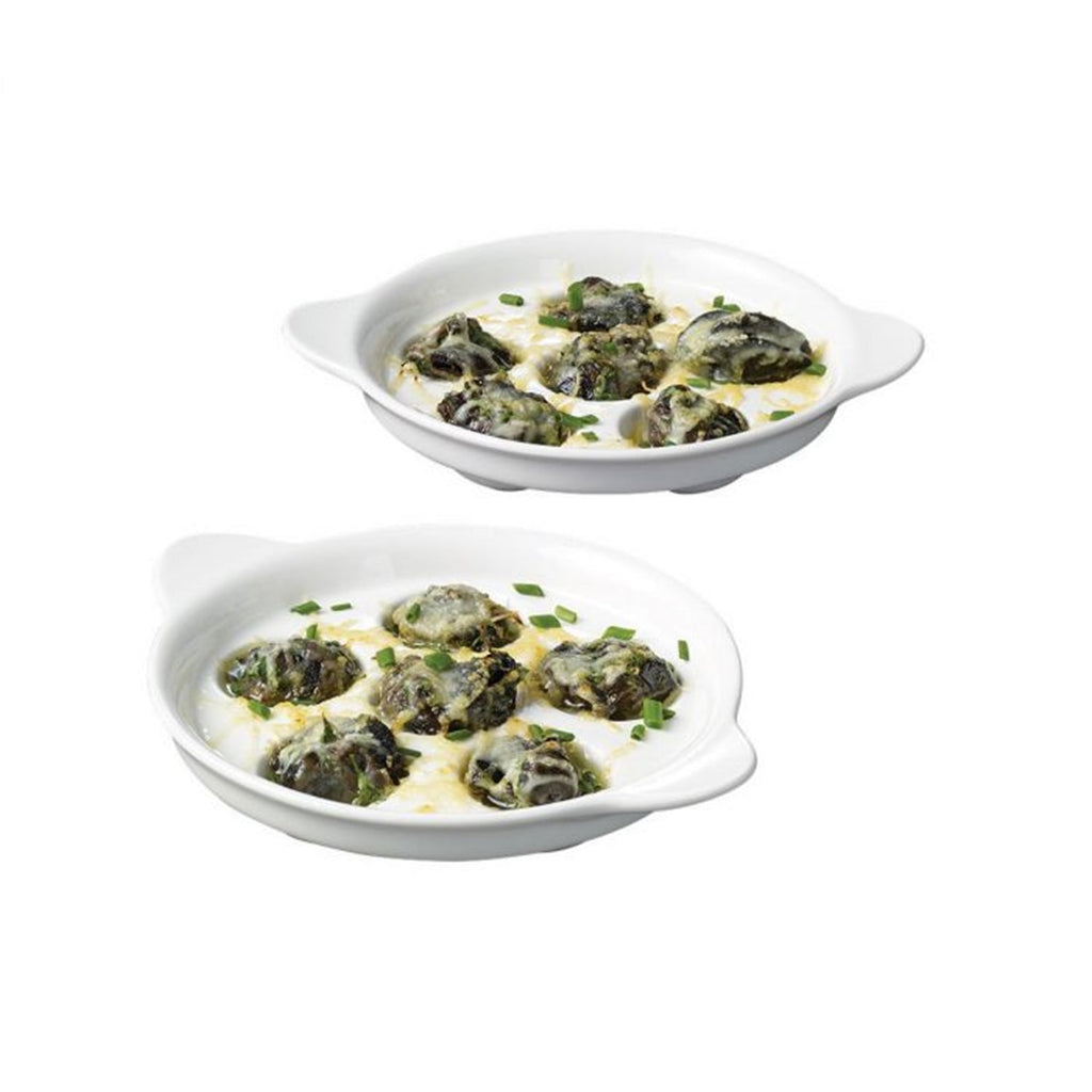 Gourmet - Set of 2 Porcelain Snail Dishes, 6.5" x 5.1" x 0.8", Oven Safe, White - - Mounts For Less