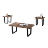 IFDC - Set of 1 Coffee Table and 2 Side Tables, Metal Legs, Brown Wood Pattern - - Mounts For Less