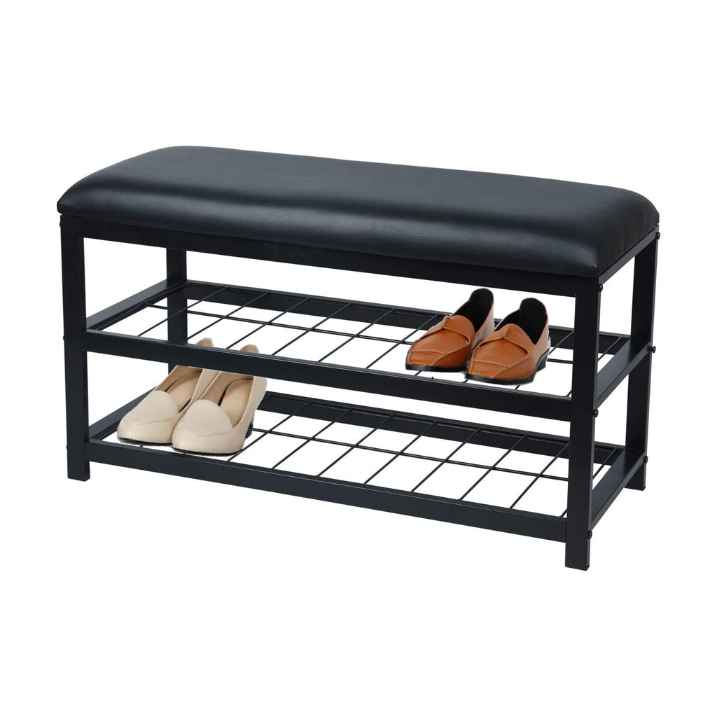 ITY International - Metal Bench with Shoe Storage, Made of Metal, 31.5"x17.7"x11.8", Black - - Mounts For Less