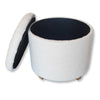 ITY International - Round Ottoman/ Footstool with Storage, Plush Fabric, 18" x 16", White - - Mounts For Less