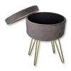 ITY International - Velvet Ottoman / Footstool with Storage and Tray, Metal Base, Grey - - Mounts For Less