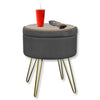 ITY International - Velvet Ottoman / Footstool with Storage and Tray, Metal Base, Grey - - Mounts For Less