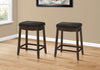 Monarch Specialties I 1261 Bar Stool, Set Of 2, Counter Height, Saddle Seat, Kitchen, Wood, Pu Leather Look, Black, Brown, Transitional - - Mounts For Less