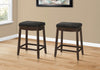 Monarch Specialties I 1261 Bar Stool, Set Of 2, Counter Height, Saddle Seat, Kitchen, Wood, Pu Leather Look, Black, Brown, Transitional - - Mounts For Less