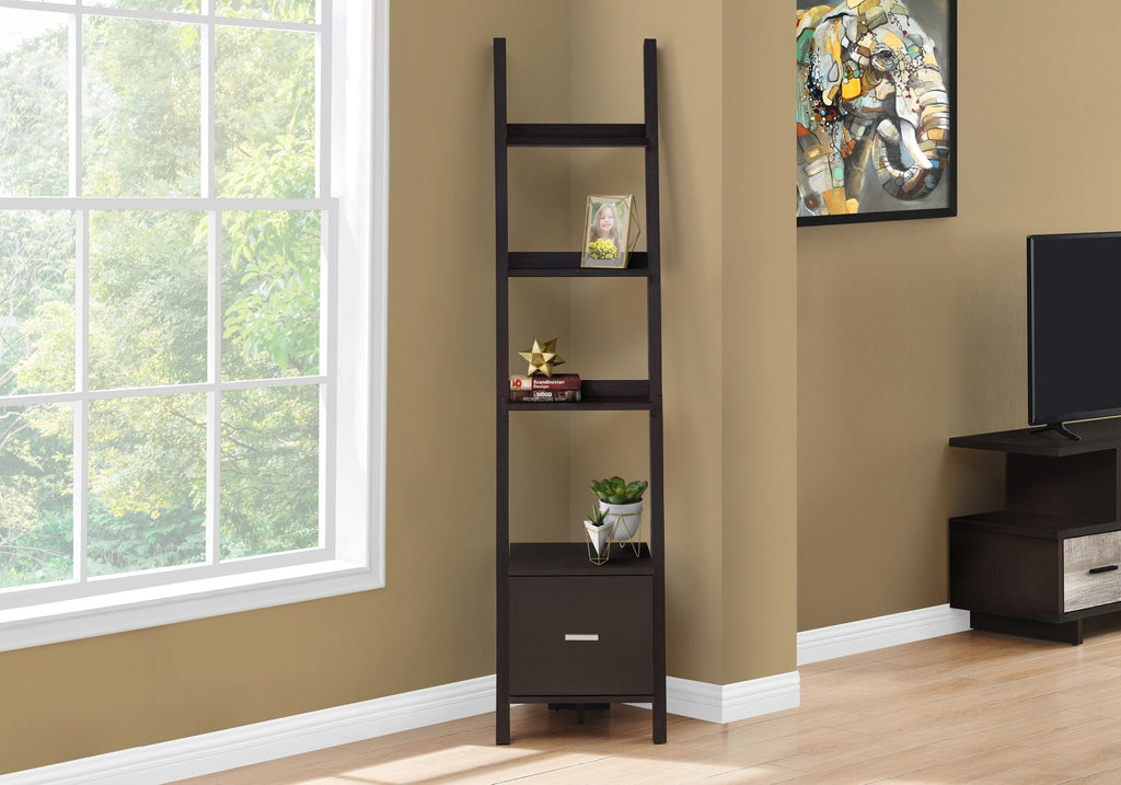 Monarch Specialties I 2765 Bookshelf, Bookcase, Etagere, Corner, Ladder, 69"h, Office, Bedroom, Laminate, Brown, Contemporary, Modern - - Mounts For Less