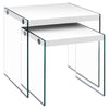 Monarch Specialties I 3287 Nesting Table, Set Of 2, Side, End, Accent, Living Room, Bedroom, Tempered Glass, Laminate, Glossy White, Clear, Contemporary, Modern - - Mounts For Less