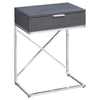 Monarch Specialties I 3474 Accent Table, Side, End, Nightstand, Lamp, Storage Drawer, Living Room, Bedroom, Metal, Laminate, Grey, Chrome, Contemporary, Modern - - Mounts For Less