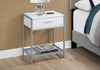 Monarch Specialties I 3503 Accent Table, Side, End, Nightstand, Lamp, Storage Drawer, Living Room, Bedroom, Metal, Laminate, Tempered Glass, White, Grey, Contemporary, Modern - - Mounts For Less