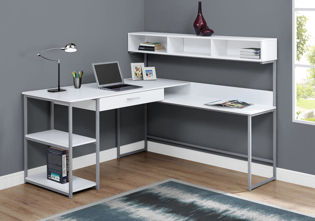 Monarch Specialties I 7162 Computer Desk, Home Office, Corner, Storage Drawers, L Shape, Work, Laptop, Metal, Laminate, White, Grey, Contemporary, Modern - - Mounts For Less