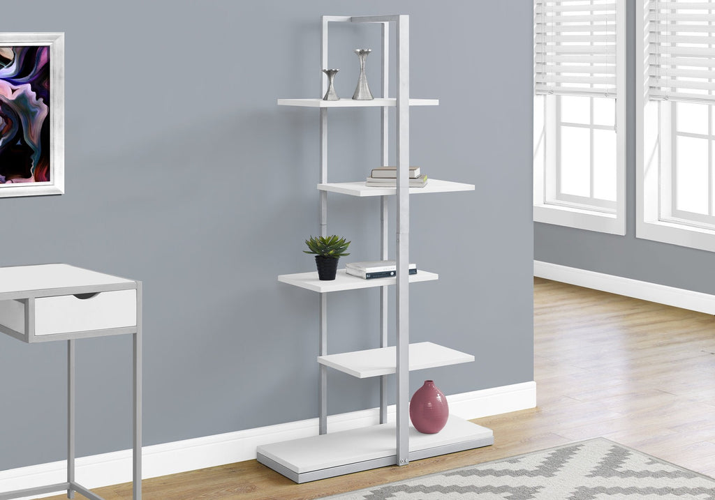 Monarch Specialties I 7233 Bookshelf, Bookcase, Etagere, 5 Tier, 60"h, Office, Bedroom, Metal, Laminate, White, Grey, Contemporary, Modern - - Mounts For Less