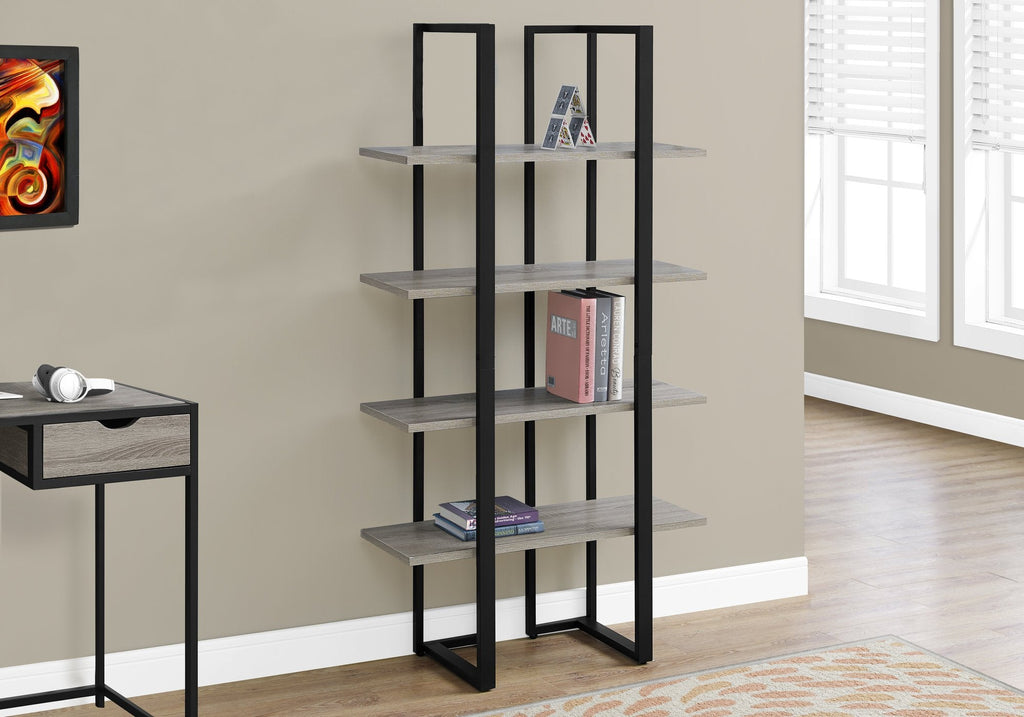 Monarch Specialties I 7237 Bookshelf, Bookcase, Etagere, 4 Tier, 60"h, Office, Bedroom, Metal, Laminate, Brown, Black, Contemporary, Modern - - Mounts For Less