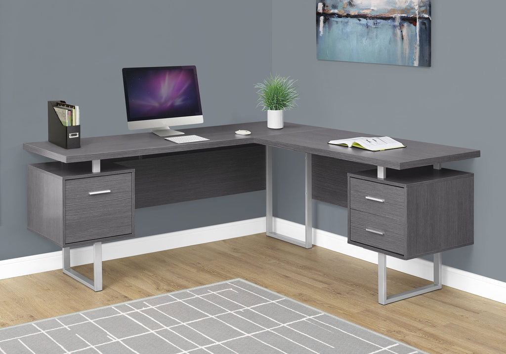 Monarch Specialties I 7306 Computer Desk, Home Office, Corner, Left, Right Set-up, Storage Drawers, 70"l, L Shape, Work, Laptop, Metal, Laminate, Grey, Contemporary, Modern - - Mounts For Less