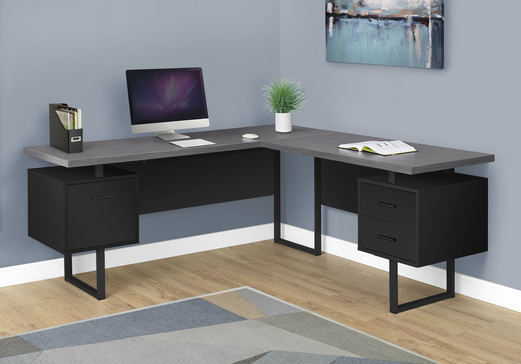 Monarch Specialties I 7432 Computer Desk, Home Office, Corner, Left, Right Set-up, Storage Drawers, 70"l, L Shape, Work, Laptop, Metal, Laminate, Black, Grey, Contemporary, Modern - - Mounts For Less