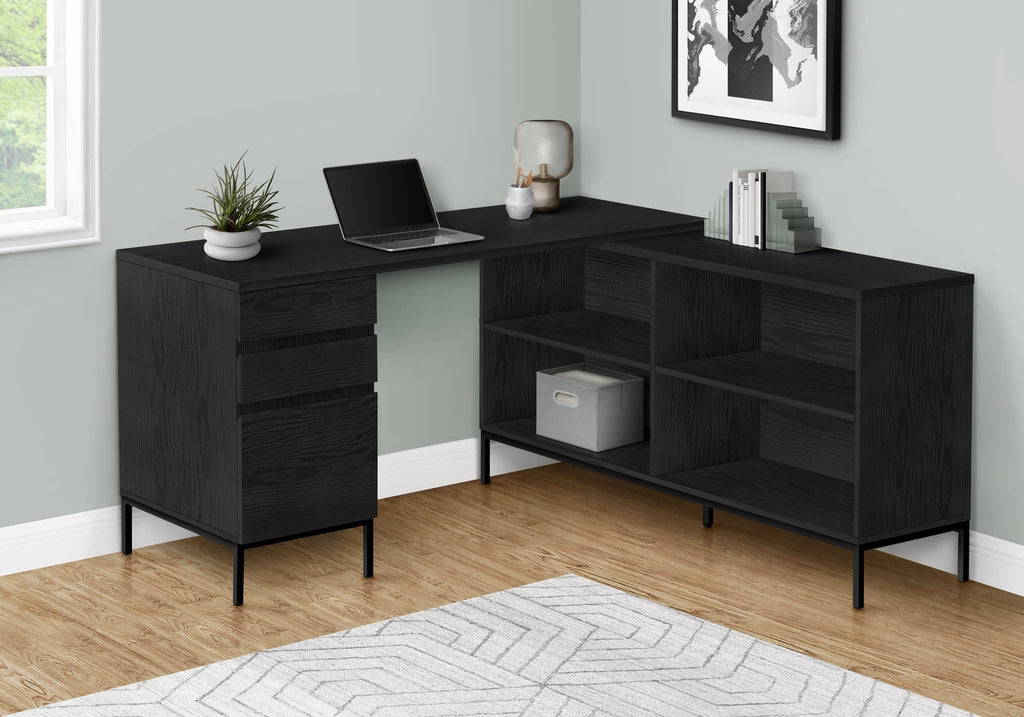 Monarch Specialties I 7493 Computer Desk, Home Office, Corner, Storage Drawers, 60"l, L Shape, Work, Laptop, Metal, Laminate, Black, Contemporary, Modern - - Mounts For Less