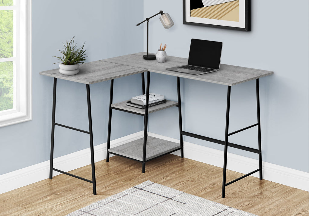 Monarch Specialties I 7591 Computer Desk, Home Office, Corner, Storage Shelves, 48"l, L Shape, Work, Laptop, Metal, Laminate, Grey, Black, Contemporary, Modern - - Mounts For Less