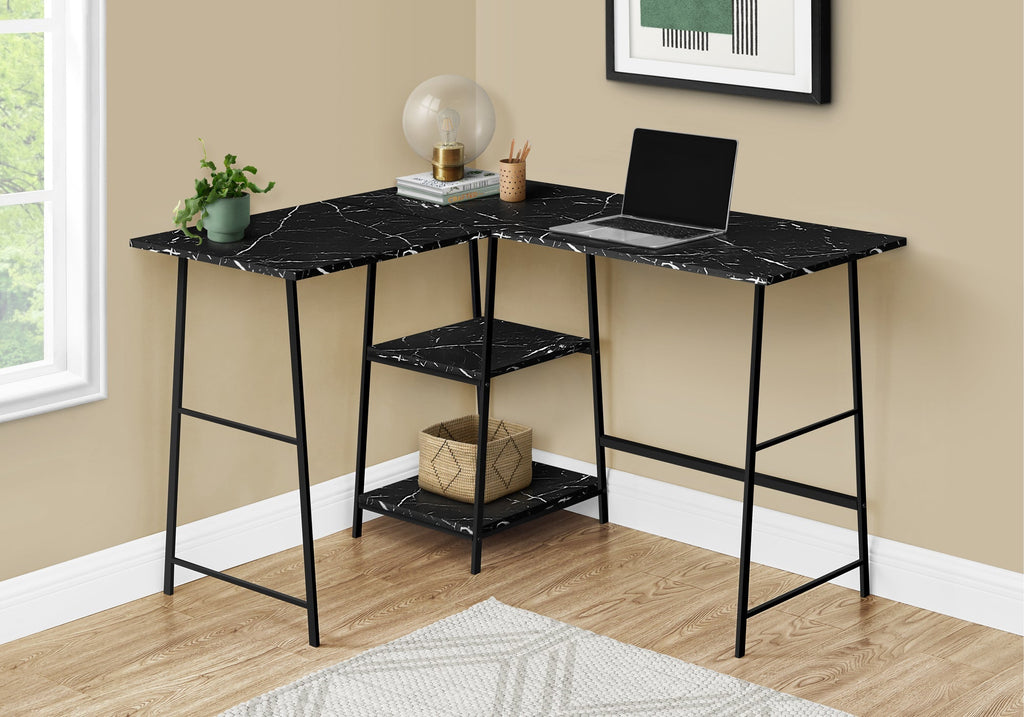 Monarch Specialties I 7594 Computer Desk, Home Office, Corner, Storage Shelves, 48"l, L Shape, Work, Laptop, Metal, Laminate, Black Marble Look, Contemporary, Modern - - Mounts For Less