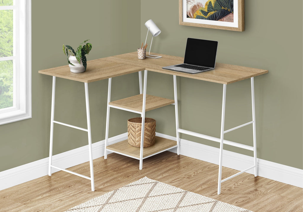Monarch Specialties I 7597 Computer Desk, Home Office, Corner, Storage Shelves, 48"l, L Shape, Work, Laptop, Metal, Laminate, Natural, White, Contemporary, Modern - - Mounts For Less