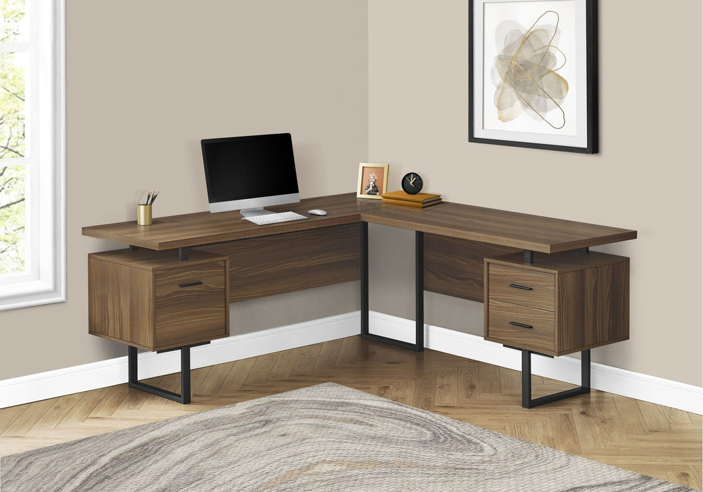 Monarch Specialties I 7610 Computer Desk, Home Office, Corner, Left, Right Set-up, Storage Drawers, 70"l, L Shape, Work, Laptop, Metal, Laminate, Walnut, Black, Contemporary, Modern - - Mounts For Less