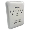 Philips 3 Outlet And 2 Charging USB Ports Wall Tap Surge Protector - - Mounts For Less