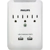 Philips 3 Outlet And 2 Charging USB Ports Wall Tap Surge Protector - - Mounts For Less