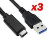 VALUE PACK - USB 3.0 cable Male A to Male C Black 3 FT (3 Pack) - - Mounts For Less