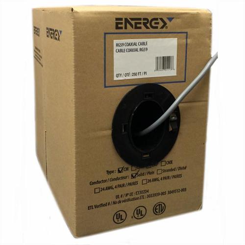 Coaxial cable 250ft Solid RG-59 20 AWG CL2 Gray (cUL) Listed - - Mounts For Less